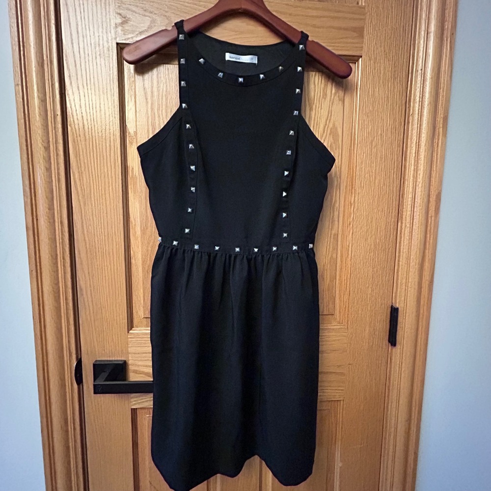 Kensie Studded‎ Dress Women 10 Black Punk Rocker Edgy Fit and Flare